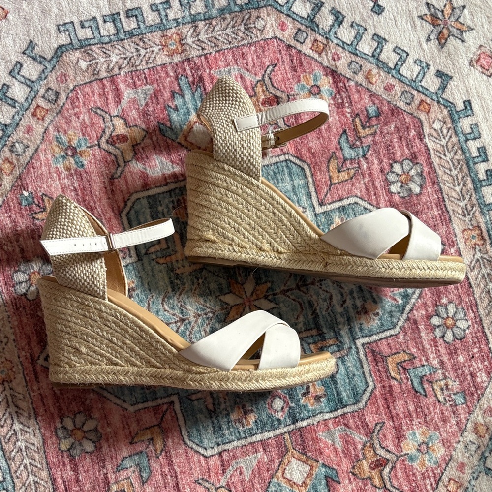 Nine West White Espadrille Wedge Sandals